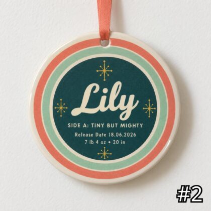 Alternative view of Personalized Baby Record Ornament – Greatest New Release Retro Ceramic Keepsake