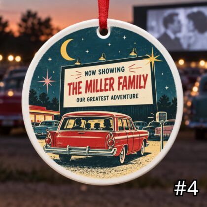 Personalized Family Drive In Ceramic Ornament – Retro 50s Movie Marquee Decor - Image 4