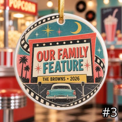 Personalized Family Drive In Ceramic Ornament – Retro 50s Movie Marquee Decor - Image 3