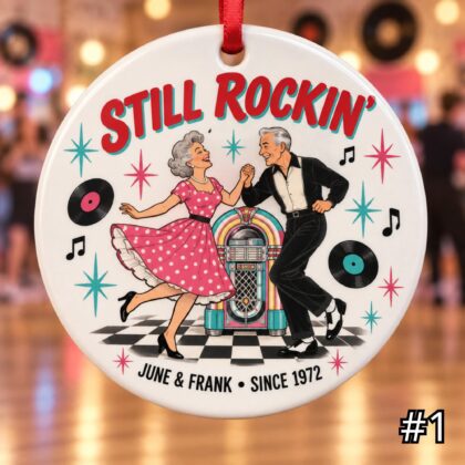 Personalized Grandparents Ceramic Ornament – Our Love Story Retro 50s Anniversary Gift