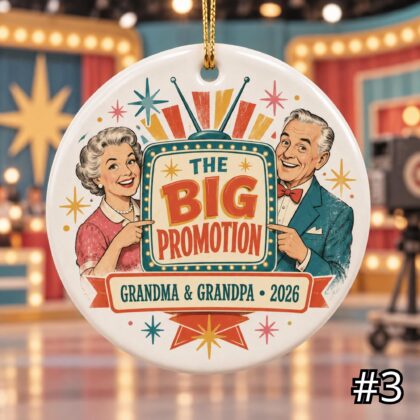 Personalized New Grandparents Ceramic Ornament – Promoted to Grandma and Grandpa Retro 50s Baby Announcement - Image 3