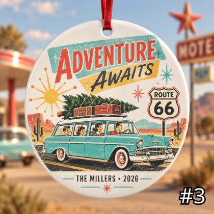 Personalized Family Road Trip Ceramic Ornament – Retro 50s Travel Keepsake - Image 3