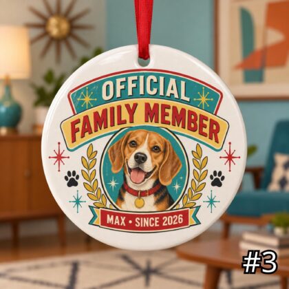 Personalized Pet Ceramic Ornament – Official Family Member Retro 50s Adoption Gift - Image 4