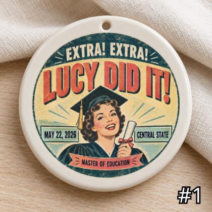 Personalized Graduation Ceramic Ornament – Class of 2026 Retro 50s Decor