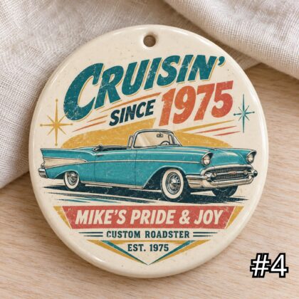 Personalized Classic Car Ceramic Ornament – Retro 50s Car Lover Gift - Image 4