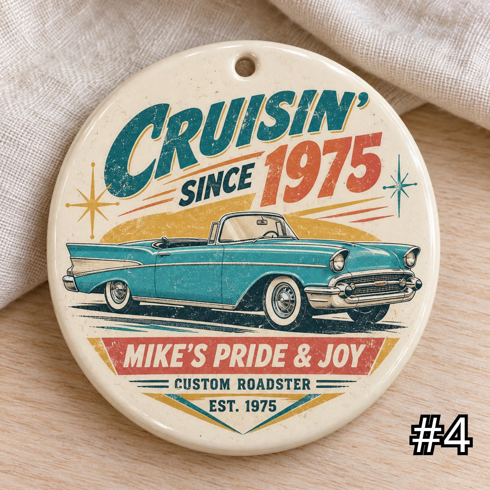 Personalized Classic Car Ceramic Ornament – Retro 50s Car Lover Gift - Image 4