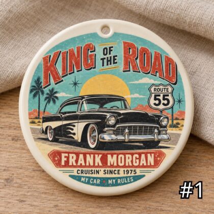 Personalized Classic Car Ceramic Ornament – Retro 50s Car Lover Gift