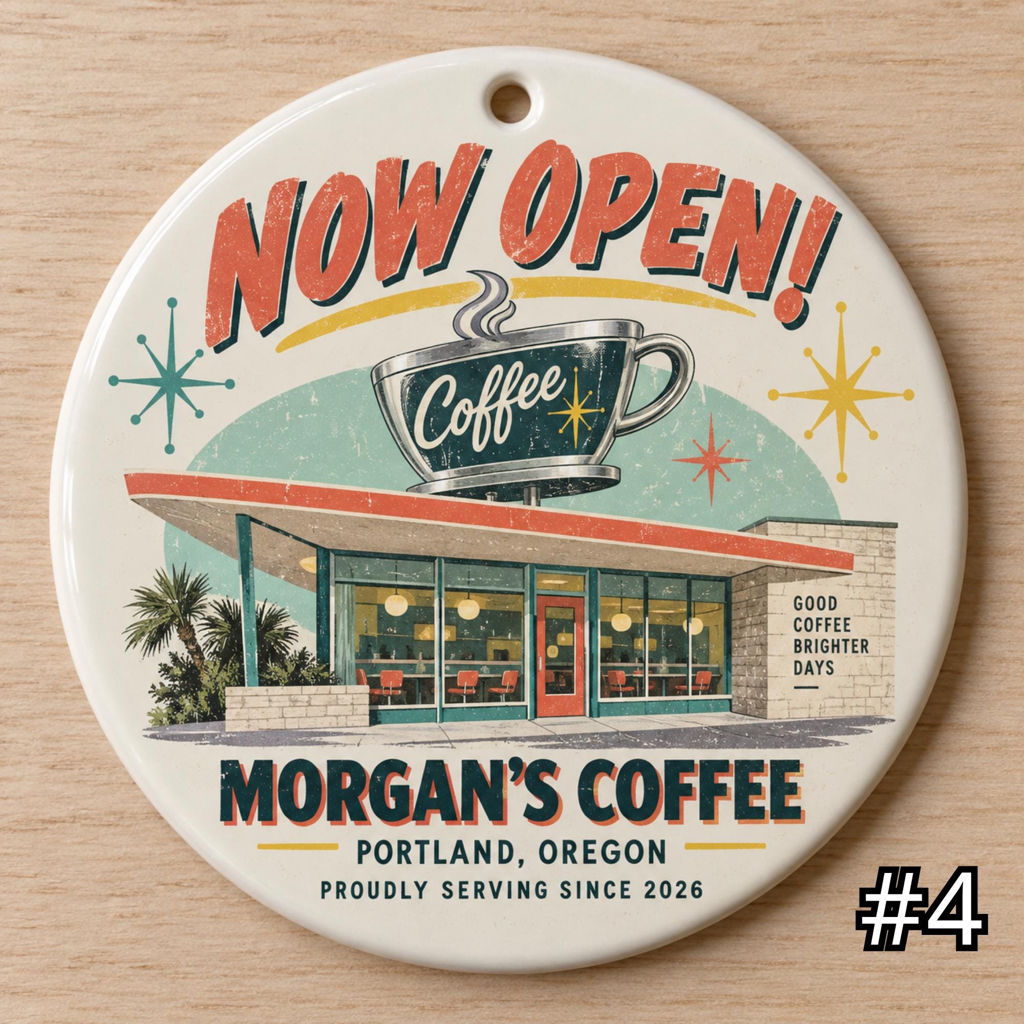 Personalized Business Opening Ceramic Ornament – Now Open Retro 50s Shop Gift - Image 4