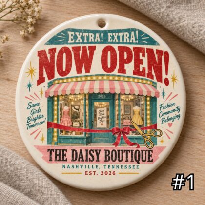 Personalized Business Opening Ceramic Ornament – Now Open Retro 50s Shop Gift