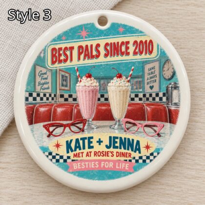 Personalized Best Friends Ceramic Ornament – Retro 50s Sock Hop Partners Gift - Image 3