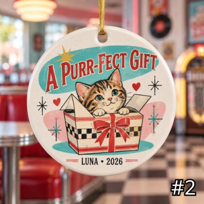 Personalized Pet Ceramic Ornament – Best Gift Ever Retro 50s New Dog or Cat Gift - Image 3