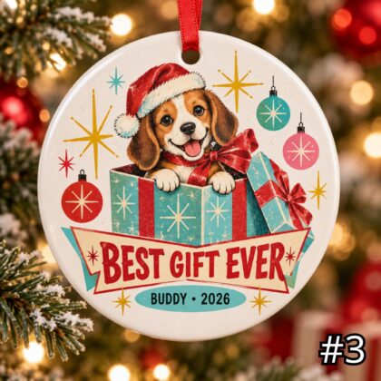 Personalized Pet Ceramic Ornament – Best Gift Ever Retro 50s New Dog or Cat Gift - Image 4