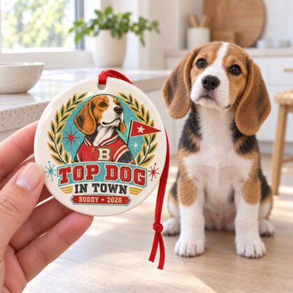 Personalized Dog or Cat Ceramic Ornament – Top Dog Coolest Cat Retro 50s Pet Gift