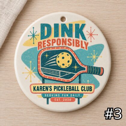 Personalized Pickleball Ceramic Ornament – Dinkin Since Retro 50s Sports Gift - Image 3