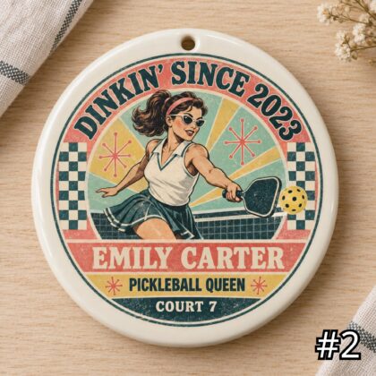 Alternative view of Personalized Pickleball Ceramic Ornament – Dinkin Since Retro 50s Sports Gift