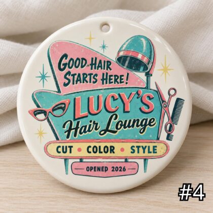 Personalized Hairstylist Ceramic Ornament – Good Hair Starts Here Retro 50s Salon Gift - Image 4