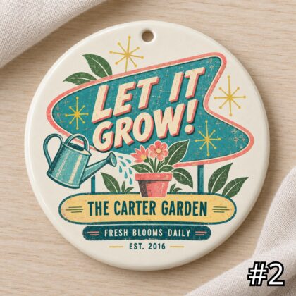Alternative view of Personalized Gardener Ceramic Ornament – Growing Good Times Retro 50s Plant Lover Gift