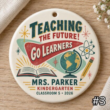 Personalized Teacher Ceramic Ornament – Teaching the Future Retro 50s Appreciation Gift - Image 3