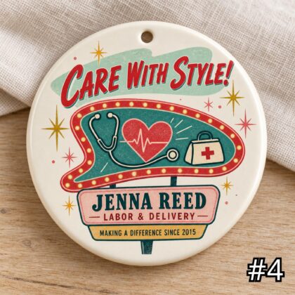 Personalized Nurse Ceramic Ornament – Care with Style Retro 50s Healthcare Gift - Image 4