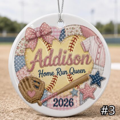 Personalized Softball Baseball Ceramic Ornament – Patchwork Quilt Style Sports Keepsake - Image 3
