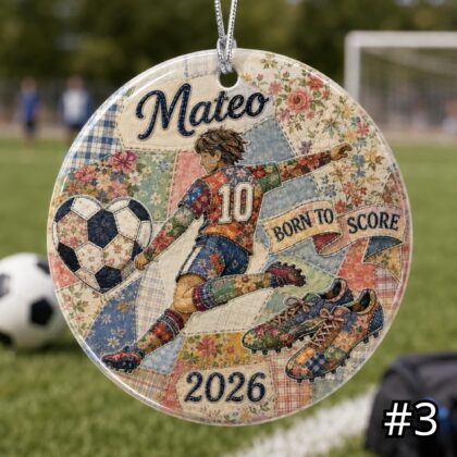 Personalized Soccer Ceramic Ornament – Patchwork Quilt Style Sports Keepsake - Image 3