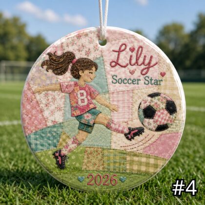 Personalized Soccer Ceramic Ornament – Patchwork Quilt Style Sports Keepsake - Image 4