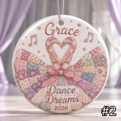 Alternative view of Personalized Ballet Dance Ceramic Ornament – Patchwork Quilt Style Dancer Keepsake