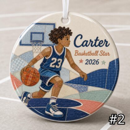 Alternative view of Personalized Basketball Ceramic Ornament – Patchwork Quilt Style Sports Keepsake
