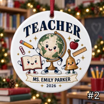 Alternative view of Personalized Teacher Ceramic Ornament – Custom Teacher Name Grade Role and Year