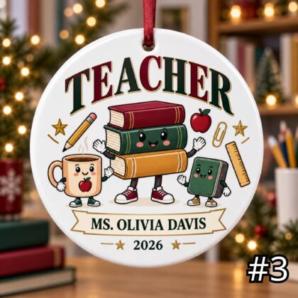 Personalized Teacher Ceramic Ornament – Custom Teacher Name Grade Role and Year - Image 3
