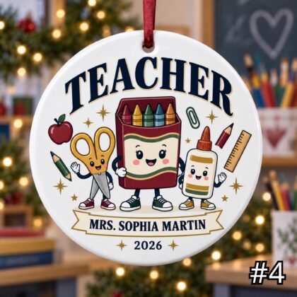 Personalized Teacher Ceramic Ornament – Custom Teacher Name Grade Role and Year - Image 4