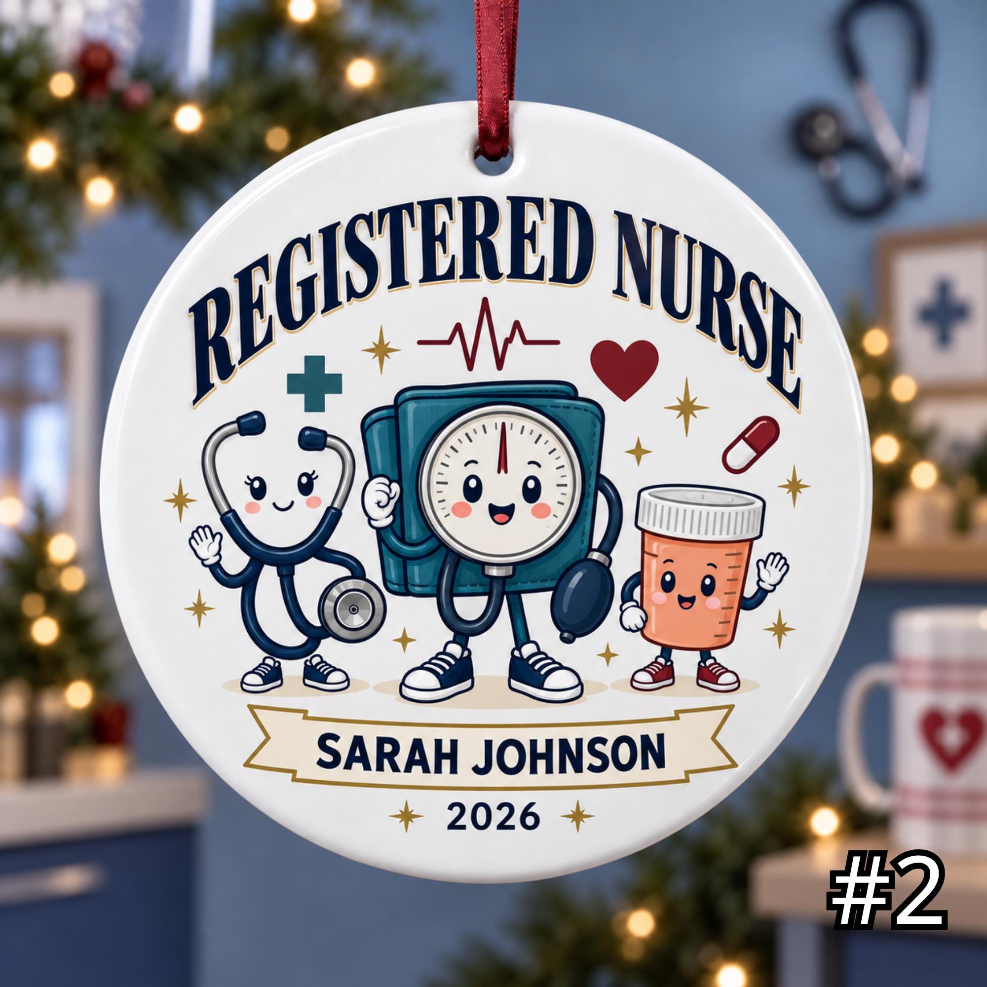 Personalized Registered Nurse Ceramic Ornament – Custom RN Name Credential and Year - Image 2