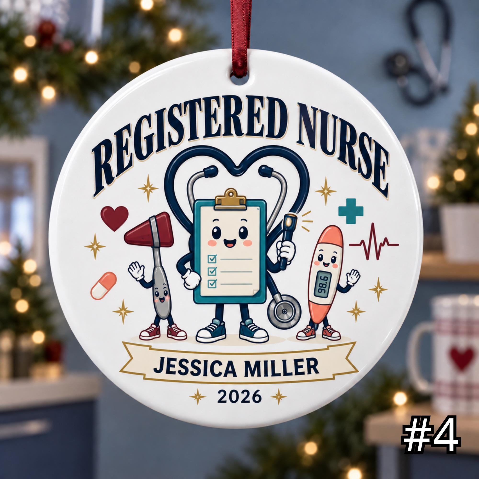 Personalized Registered Nurse Ceramic Ornament – Custom RN Name Credential and Year - Image 4