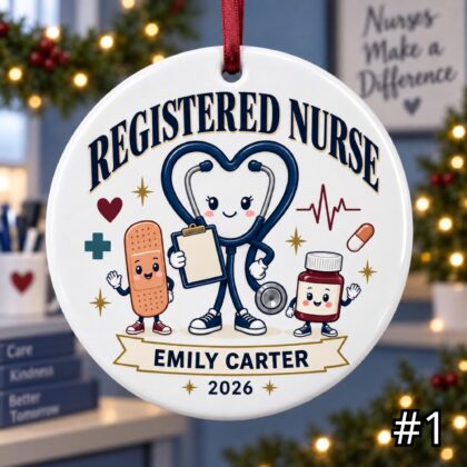 Personalized Registered Nurse Ceramic Ornament – Custom RN Name Credential and Year
