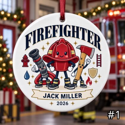Personalized Firefighter Ceramic Ornament – Custom Name Rank Year Department or Station