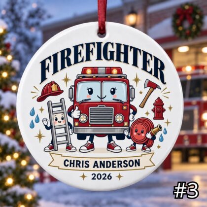 Personalized Firefighter Ceramic Ornament – Custom Name Rank Year Department or Station - Image 3