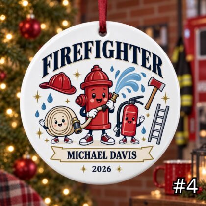 Personalized Firefighter Ceramic Ornament – Custom Name Rank Year Department or Station - Image 4
