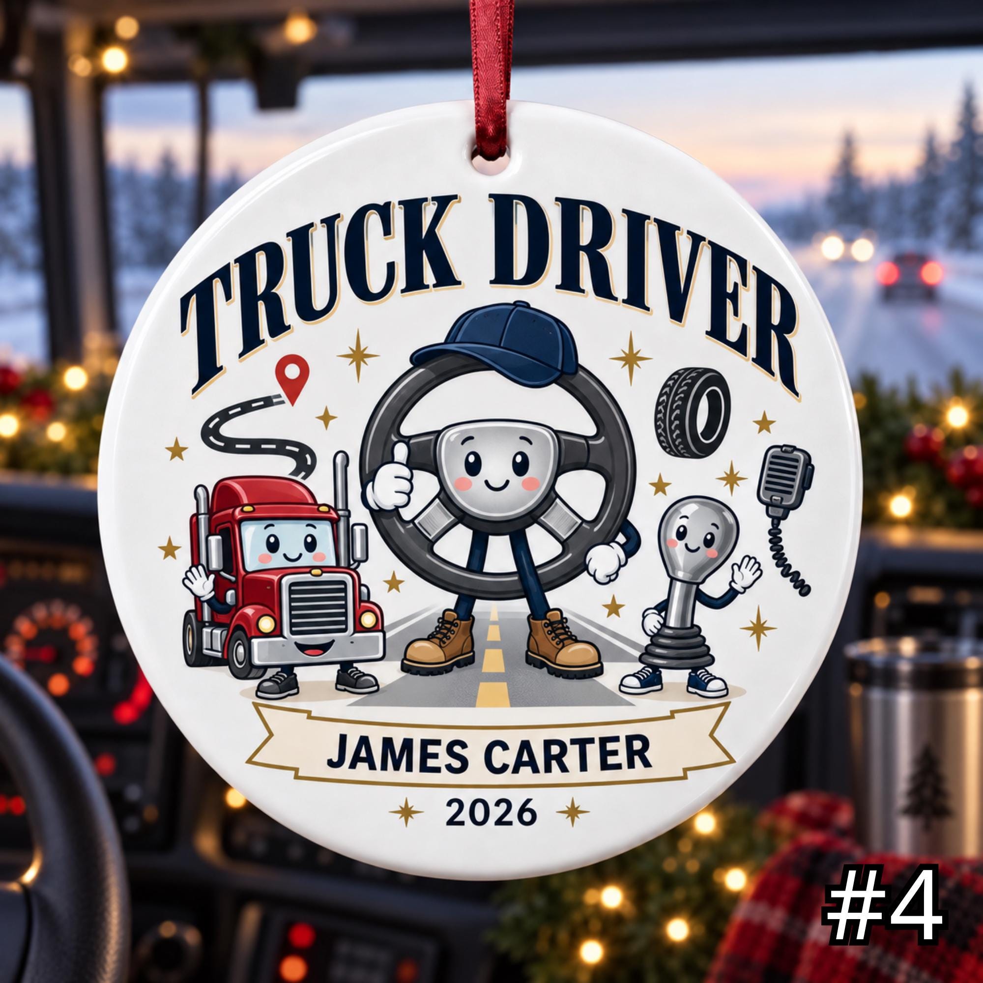 Personalized Truck Driver Ceramic Ornament – Custom Driver Name Job Title Year and Truck Color - Image 4
