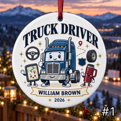 Personalized Truck Driver Ceramic Ornament – Custom Driver Name Job Title Year and Truck Color