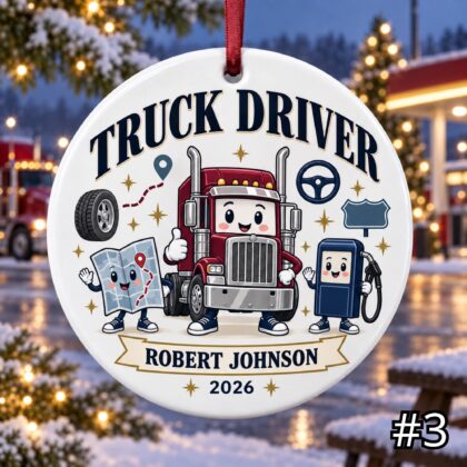 Personalized Truck Driver Ceramic Ornament – Custom Driver Name Job Title Year and Truck Color - Image 3