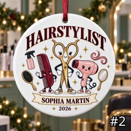 Alternative view of Personalized Hairstylist Ceramic Ornament – Custom Stylist Name Job Title Year and Salon