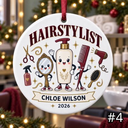 Personalized Hairstylist Ceramic Ornament – Custom Stylist Name Job Title Year and Salon - Image 4