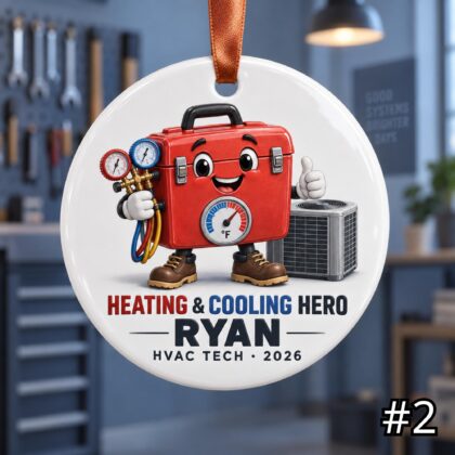 Alternative view of Personalized HVAC Technician Ceramic Ornament – Custom Name Job Title Year Phrase and Tool Design
