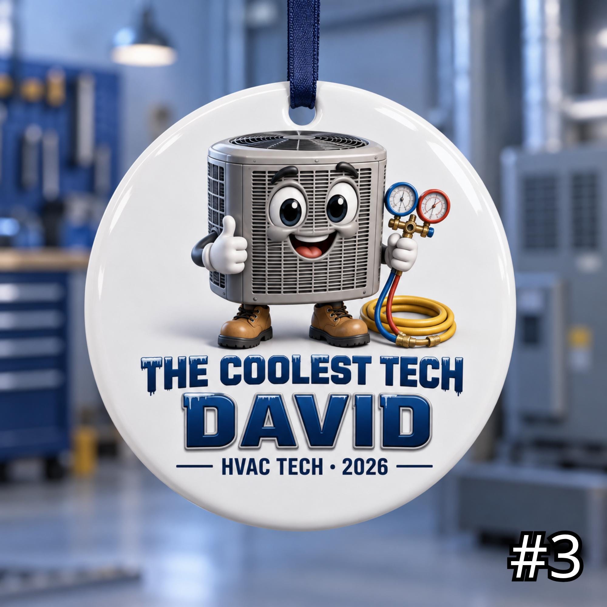 Personalized HVAC Technician Ceramic Ornament – Custom Name Job Title Year Phrase and Tool Design - Image 3