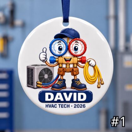 Personalized HVAC Technician Ceramic Ornament – Custom Name Job Title Year Phrase and Tool Design