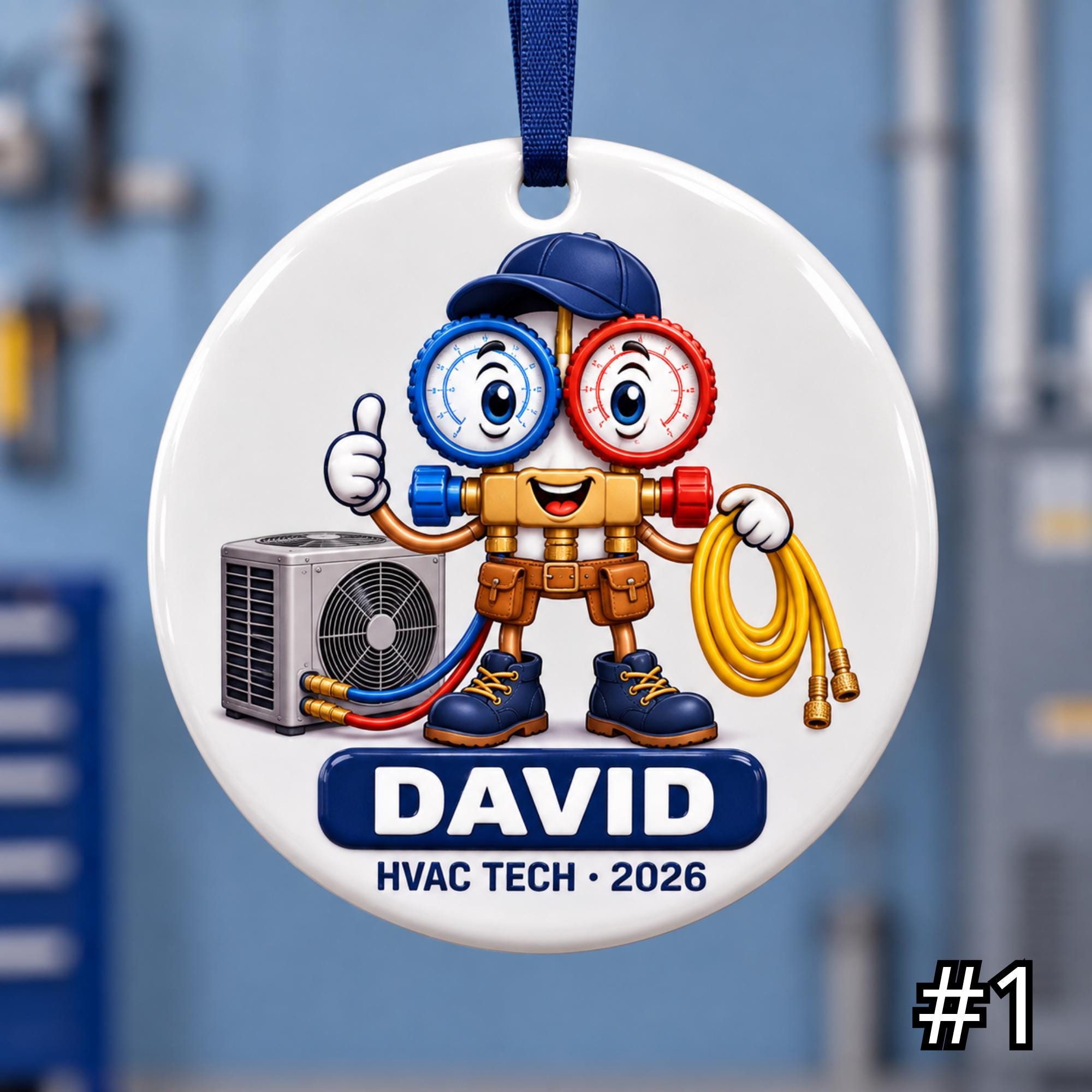 Personalized HVAC Technician Ceramic Ornament – Custom Name Job Title Year Phrase and Tool Design