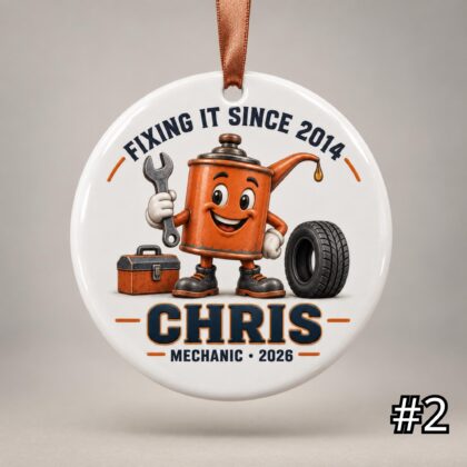 Alternative view of Personalized Auto Mechanic Ceramic Ornament – Custom Name Job Title Year Phrase and Garage Tool Design