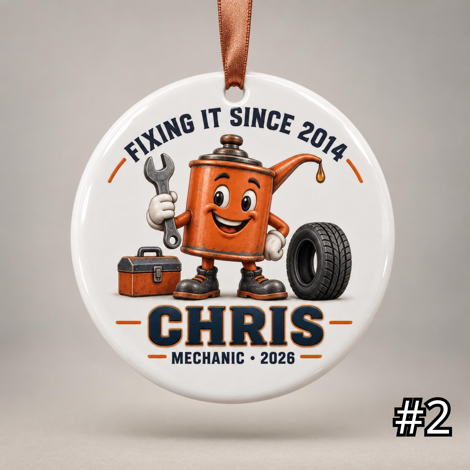 Personalized Auto Mechanic Ceramic Ornament – Custom Name Job Title Year Phrase and Garage Tool Design - Image 2