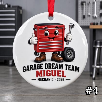 Personalized Auto Mechanic Ceramic Ornament – Custom Name Job Title Year Phrase and Garage Tool Design - Image 4