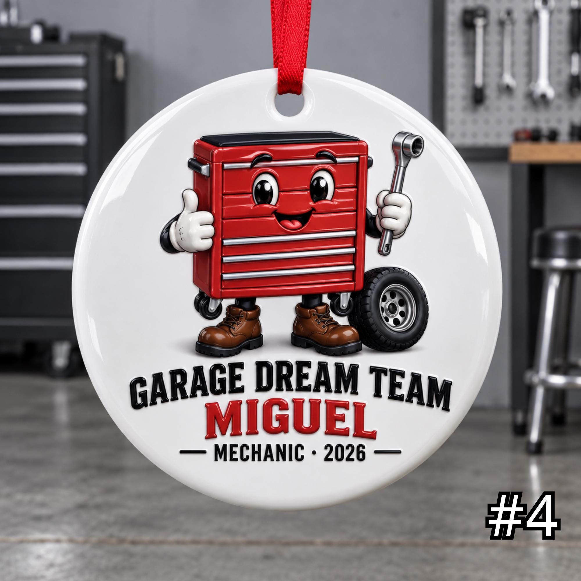 Personalized Auto Mechanic Ceramic Ornament – Custom Name Job Title Year Phrase and Garage Tool Design - Image 4